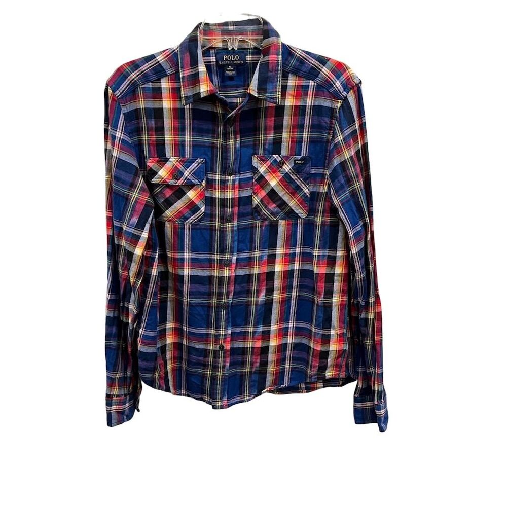 Polo Ralph Lauren Boys XL Multicolor Plaid Flannel Button Down Shirt Long Sleeve